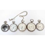 An Omega pocket watch, together with four other pocket watches. (5)