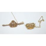 Two 9ct gold Naval sweetheart brooches. 5.2 grams.