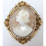 A 15ct gold framed cameo brooch, approximate weight 16.9grms, depicting Diana the Huntress.