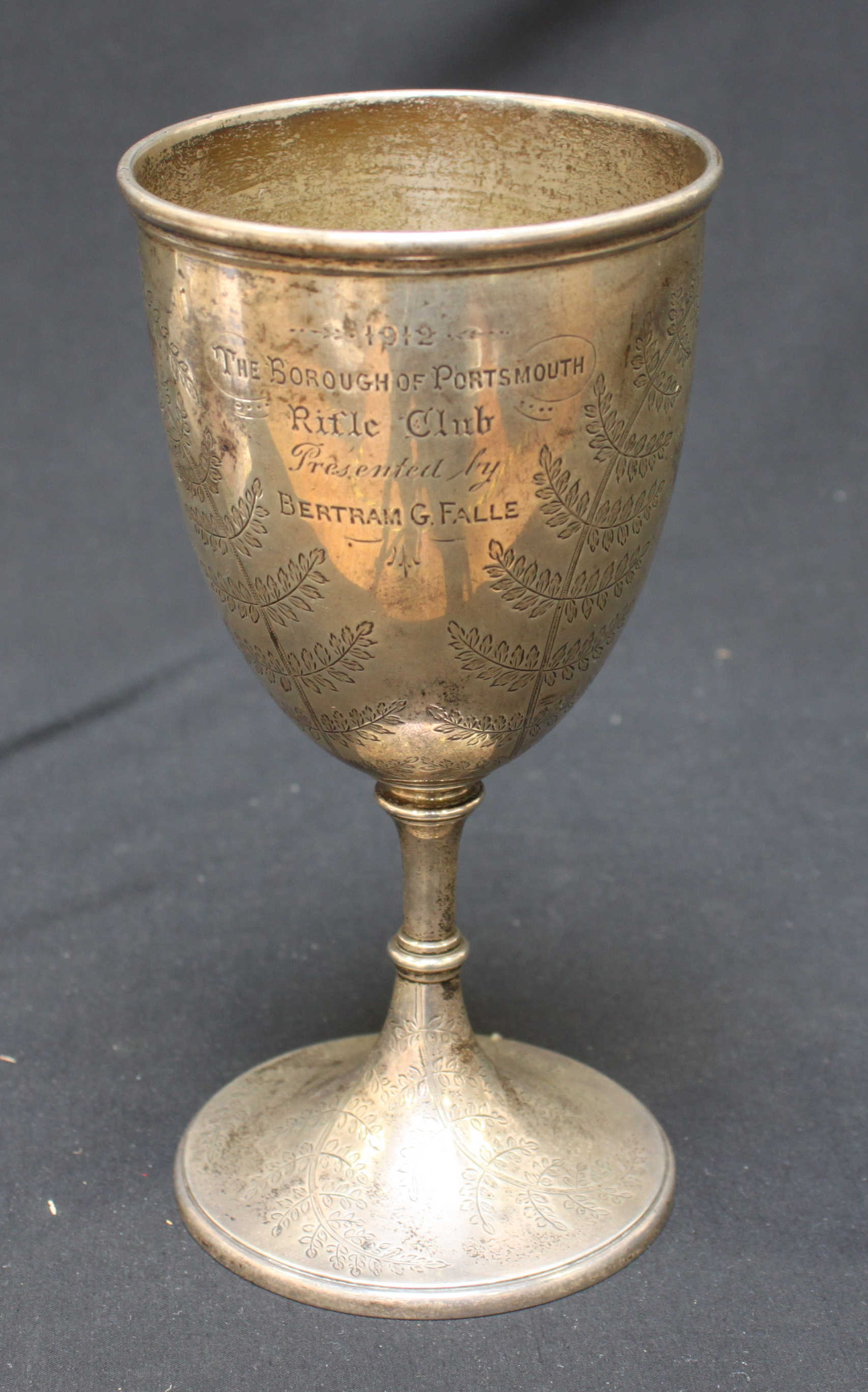 A Silver Goblet commemorating the borough of Portsmouth Rifle club 1912, hallmarked London 1869 by