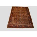 Very fine Saruk carpet with exceptional all over foliate lattice design on a walnut field within a