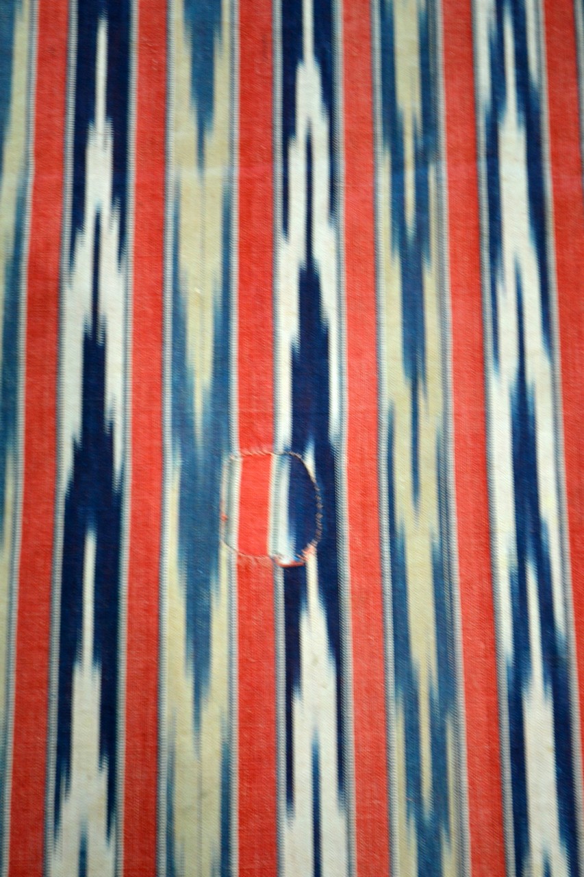 Attractive striped cotton cover, the very narrow stripes woven with an ikat design, probably - Image 5 of 9