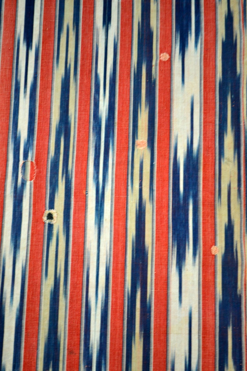 Attractive striped cotton cover, the very narrow stripes woven with an ikat design, probably - Image 6 of 9