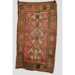 Kurdish rug, north west Persia, 20th century, 7ft. 4in. x 4ft. 4in. 2.24m. x 1.32m. Overall wear