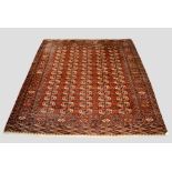 Tekke Turkmen 5 x 15 gul main carpet, Turkmenistan, early 20th century, 9ft. 9in. x 8ft. 4in. 2.97m.
