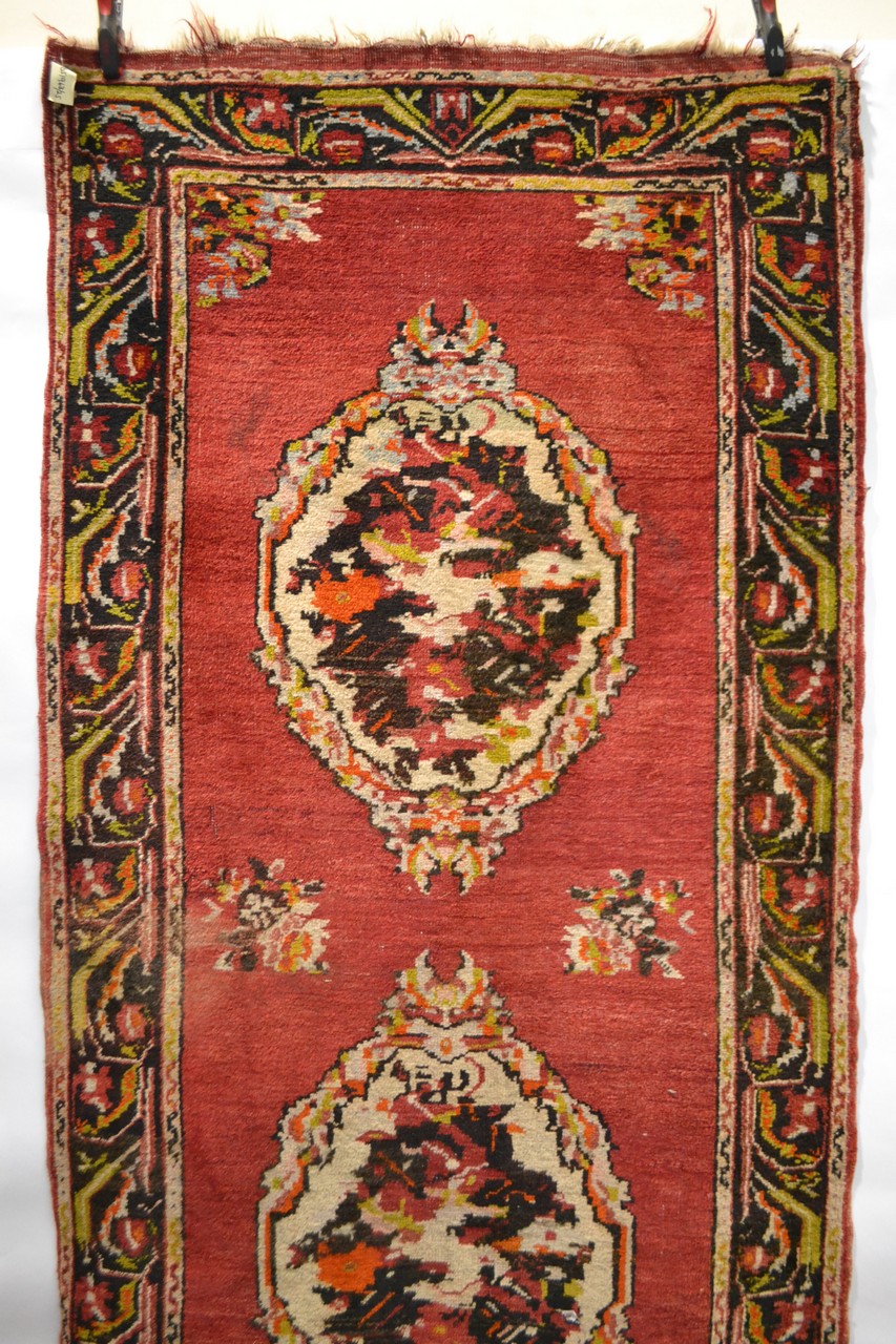 Anatolian triple medallion runner, circa 1930s, 11ft. 8in. x 4ft. 1in. 3.56m. x 1.25m. Surface - Image 4 of 10