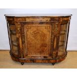 A nineteenth century breakfront credenza, veneered in burr figured walnut and inlaid stringing,