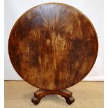 A William IV mahogany loo table, with well figured veneered circular tilt top on a facetted