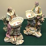 A pair of Sampson porcelain figure salts, of a gardener and a lady dressed in eighteenth century