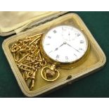 A gentlemen's open faced pocket watch in Denison case, 9ct H/M Birmingham 1925, Roman numerals