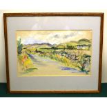 W.A. Beaby, signed in pencil, a watercolour drawing, of a rural roadway with hills behind. 9.75in (