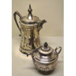 A Victorian electroplated Britannia metal large insulated coffee jug, with spout, hinged cover