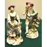 A pair of eighteenth century Derby porcelain figures, of a water carrier and a shepherdess, with