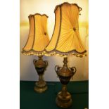 A large pair of mid twentieth century table lamps, in gilt brass Neo classical style, the fluted