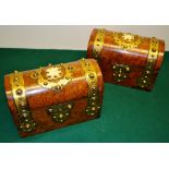 A Victorian domed lidded tea chest and matching stationary box, both veneered in burr figured