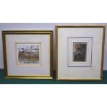 Bonnington, a vignette watercolour, couple in an archway of a church 3.25in (8.5cm) x 2.25in (