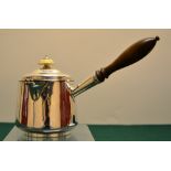 An early Victorian silver brandy saucepan, with a baluster pearwood side handle, the detachable