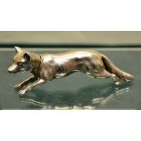 A Victorian silver novelty cast running fox pepper, with a pierced detachable head cover, 4in (