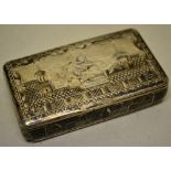 An early nineteenth century Russian silver rectangular snuff box, the niello decoration of a