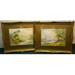 H. Ranson, a pair of signed watercolours, East Anglian river scenes one in the morning with a