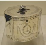 A George III silver serpentine tea caddy, bright cut and swag, engraved with an oval cartouche