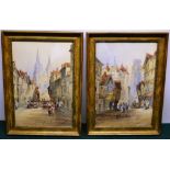 Montague, a signed pair of nineteenth century watercolours, Flemish street scenes with a