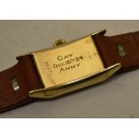A Jaegar-le-Coultre gentlemen's wrist watch in 9ct yellow gold (import), curved case. On non