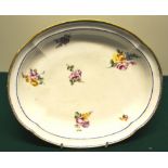 A late eighteenth century Sevres porcelain oval dish, painted sprays of flowers, blue with gilt