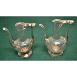A pair of late eighteenth century glass saffron pots, with swan neck spouts and bracket handles. 4.