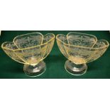 A pair nineteenth century engraved panelled glass bough pots, decorated floral swags, on a domed