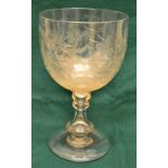A Victorian banqueting goblet, the bowl engraved with foliage, a cartouche with CT (Toke) and