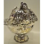 A large Edwardian silver Rococo Revival fruit basket, the oval body with pierced fretwork, having