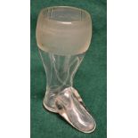 A Regency glass boot stirrup cup with frosted top. 3.5in (9cm).