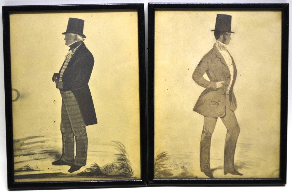 Frith 1829 and 1849. Two full length profile portraits of a gentlemen, 20 years apart, wearing a top