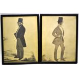 Frith 1829 and 1849. Two full length profile portraits of a gentlemen, 20 years apart, wearing a top