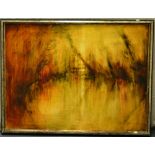 An abstract oil painting of a pond scene. Signed. 29.5in (75cm) x 3ft 3in (99cm)
