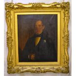 A mid Victorian oil painting on canvas, portrait of a gentlemen in evening dress wearing a black