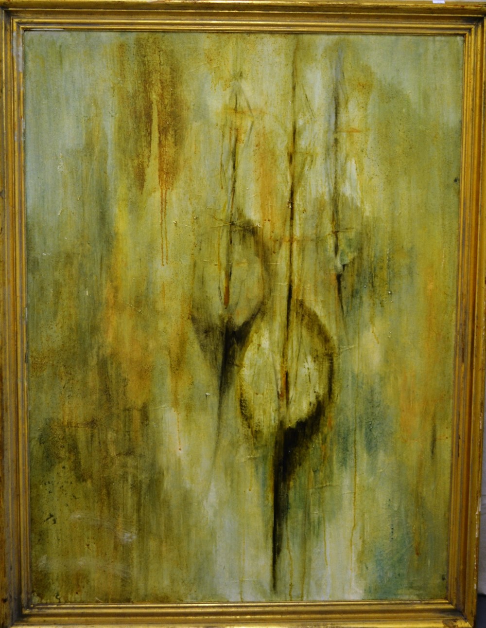 A large abstract oil painting on board, 'Reflections.' 3ft (91.5cm) x 4ft (122cm). Unsigned by