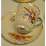 A set of six Victorian Royal Worcester bone china tea cups and saucers, decorated flowers with