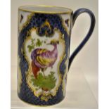 A Dr Wall Worcester design porcelain mug, decorated coloured pheasants and insects, gilt scroll