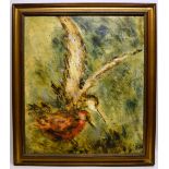 An oil painting on board, 'Snipe,' unsigned. 25.5in (65.5cm) x 28in (71cm) framed.