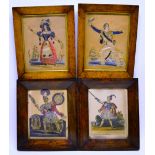 Two pairs of painted fabric and tinsel pictures of actors in the early nineteenth century, 'Black