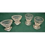 A pair of Irish cut glass oval pedestal salts, 3.1in (8cm) and a pair of Irish individual jelly