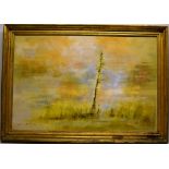An abstract oil painting on board 'Winter.' Signed. 23in (58.5cm) x 34in (86.5cm). Framed.