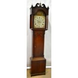 An early nineteenth century Scottish oak longcase clock, the 8 day movement striking on a bell,