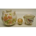 A late Victorian Grainger & Co Worcester porcelain two handled vase, decorated pink peonies. 4.