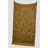 Kente cloth woven predominantly in sharp yellow, bright green, blue and maroon, Ghana, west