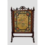 Attractive needlework firescreen, English, mid-18th century, worked in petit point in coloured wools