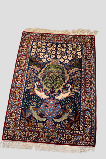 Attractive Esfahan pictorial rug woven on a silk foundation, south central Persia, circa 1940s-