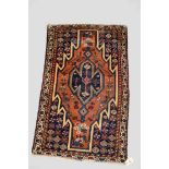 Mazlaghan rug, north west Persia, circa 1930s-40s, 4ft. x 2ft. 4in. 1.22m. x 0.71m. Overall wear;